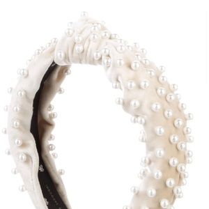 lele sadoughi white velvet pearl headband